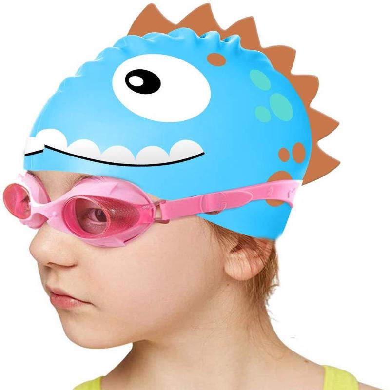 Swim Hat Silicone - Neue Cartoon-Silikon-Badekappe, wasserdicht, Dinosaurier-Motiv, für langes