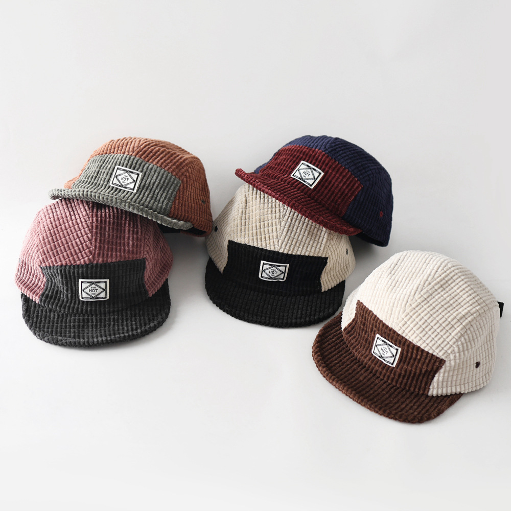 Corduroy Cap 5 Panel - Herbst Winter Neue 5-Panel Farbblock-Cord-Baseballkappe Unisex