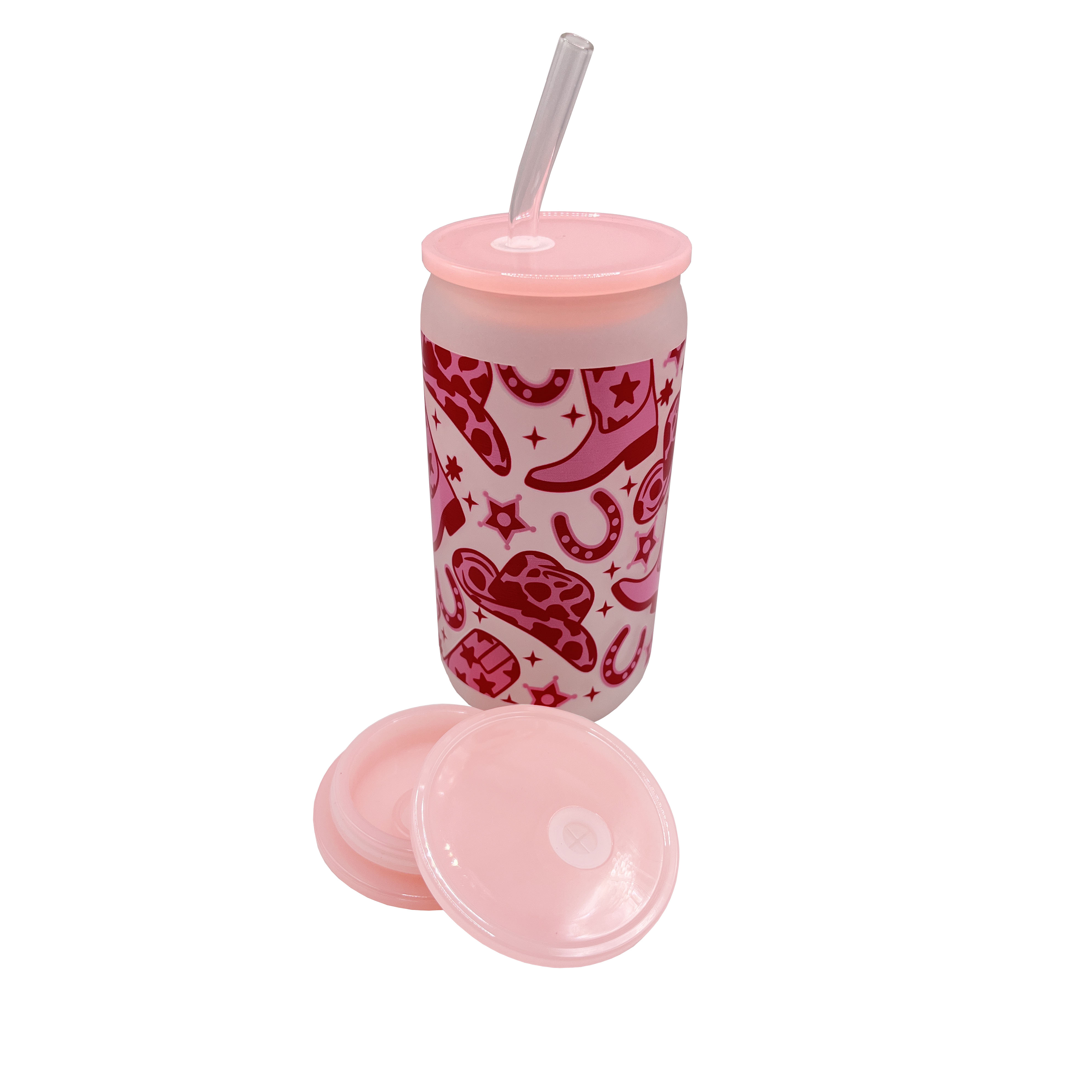 Cowboy Hat Straw - Western-Cowboy-Bierkrug, Eiskaffee, 16 oz Glasstroh mit